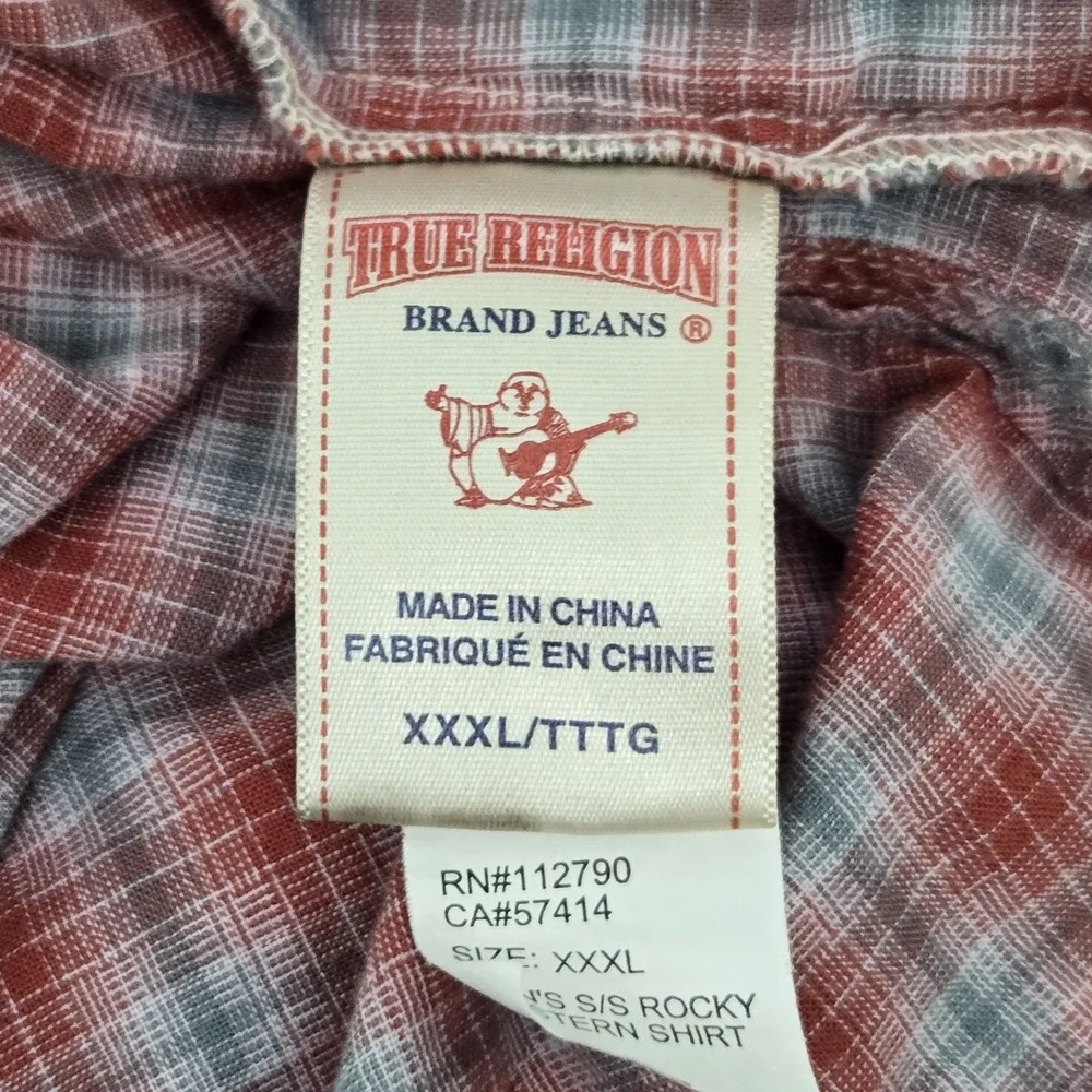 True Religion Men Button Up Shirt XXXL Red‎ Plaid Rocky Western